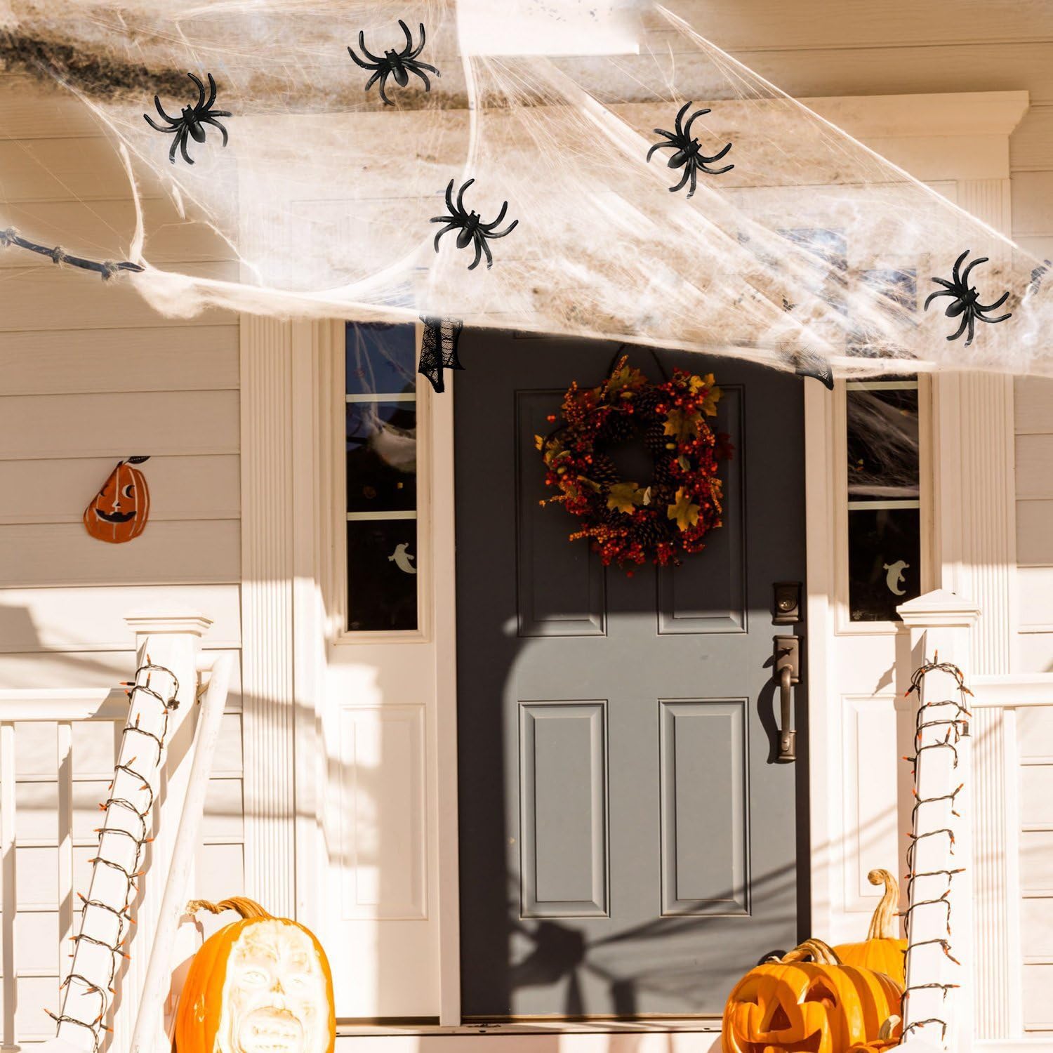 AOSTAR Halloween Stretch Spider Webs Indoor & Outdoor Spooky Spider Webbing with 50 Fake Spiders for Halloween Decorations: Toys & Games