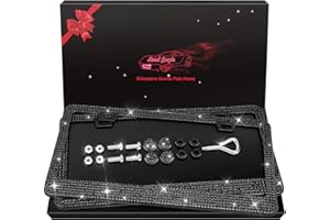 LORD EAGLE Bling License Plate Frames 2 Pack - Stainless Steel Black Rhinestones Car Accessories with 1200 Crystals, Universal Fit Decorative Diamond Plate Covers for Women Men All Cars