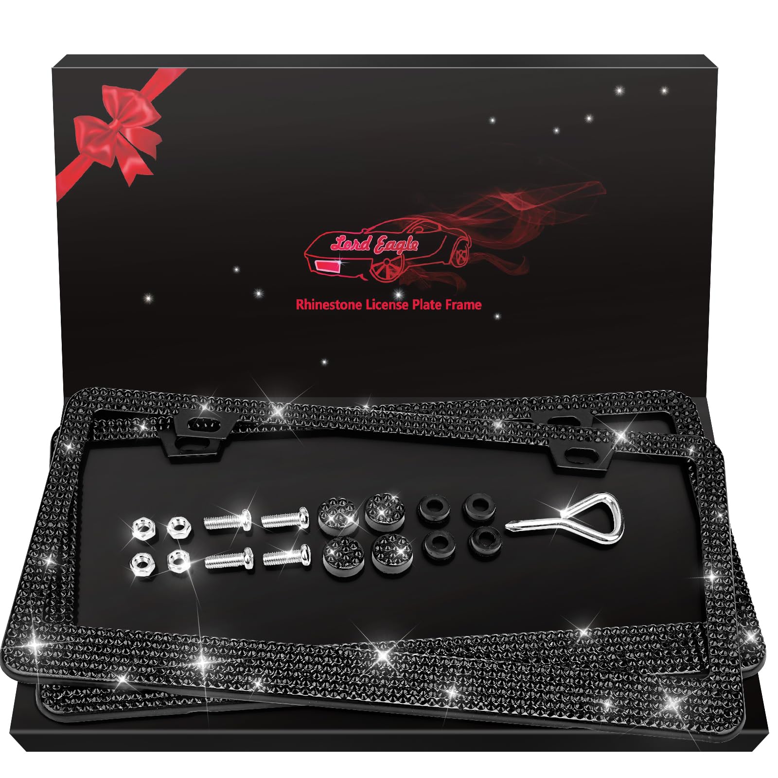 Photo 1 of [2 Pack] Luxury Bling License Plate Frames - Hand-Set 1200+ Sparkly Crystals - Rust-Proof Stainless Steel Car Accessories for Women - Universal Fit Front and Rear Set