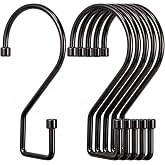 ANIASOM 12Pcs S Hooks for Hanging, 4 inch Heavy Duty Large S Hooks, Reversible Black Metal S Shaped Hooks for Kitchen, Bathroom, Garden, Indoor, Outdoor