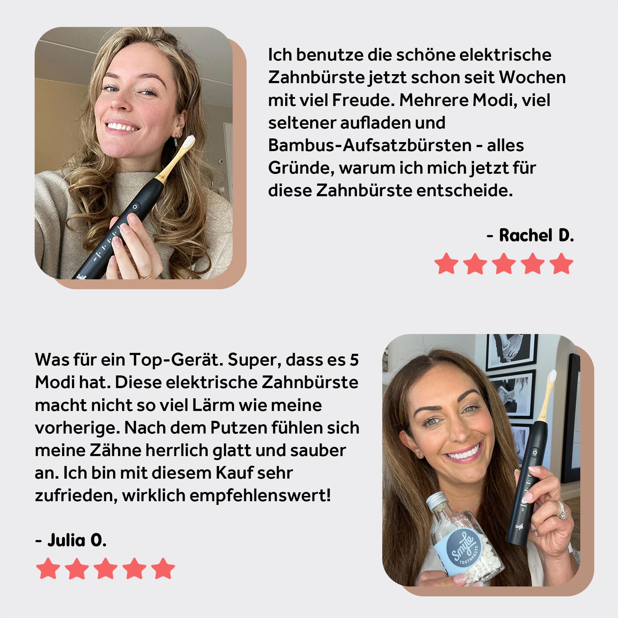 Smyle zahnbürste - Schallzahnbürste mit Drucksensor – Elektrische Zahnbürste mit 4 Monate Akku, 40.000 Vibrationen/min, 5 Modi, Timer, USB-C, 2 Bürstenköpfe, wasserdicht – Panter 9
