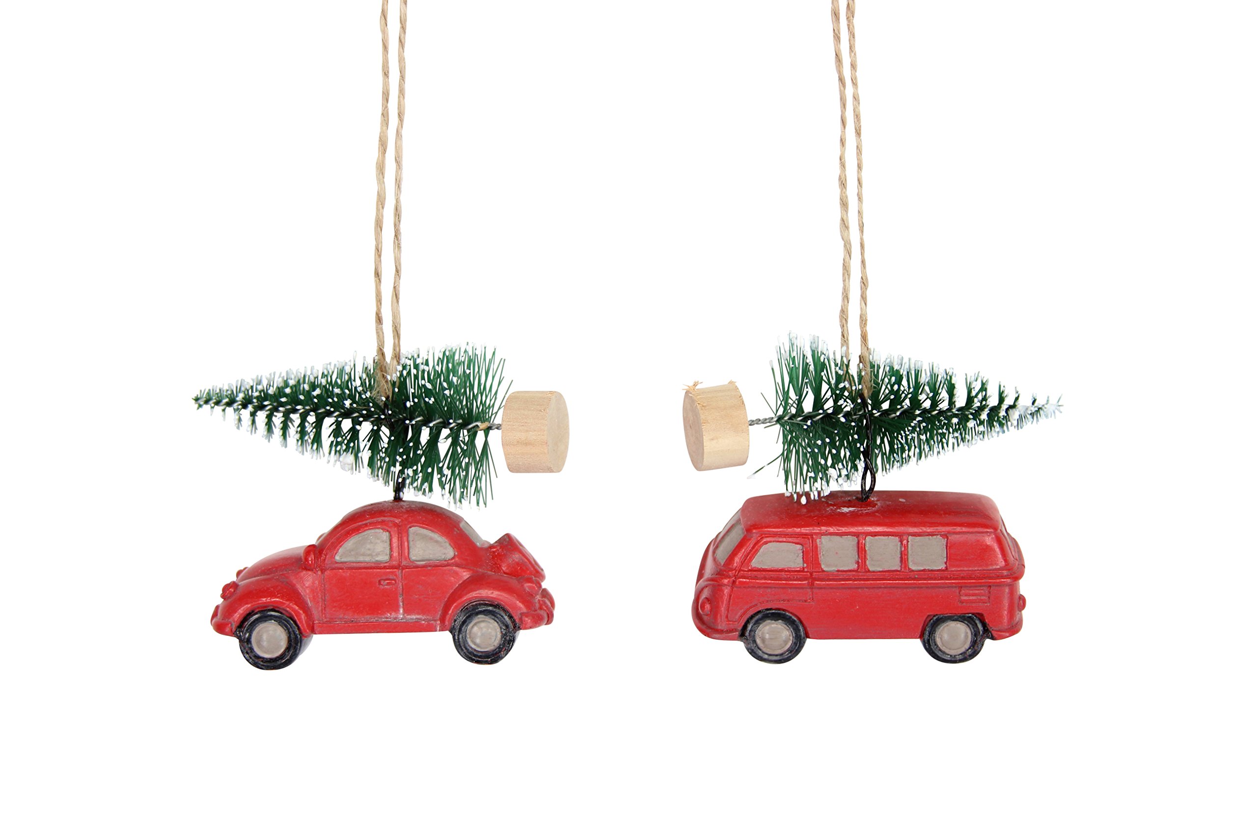 Gisela Graham Resin Car with Fir Tree Set of 2 Assorted
