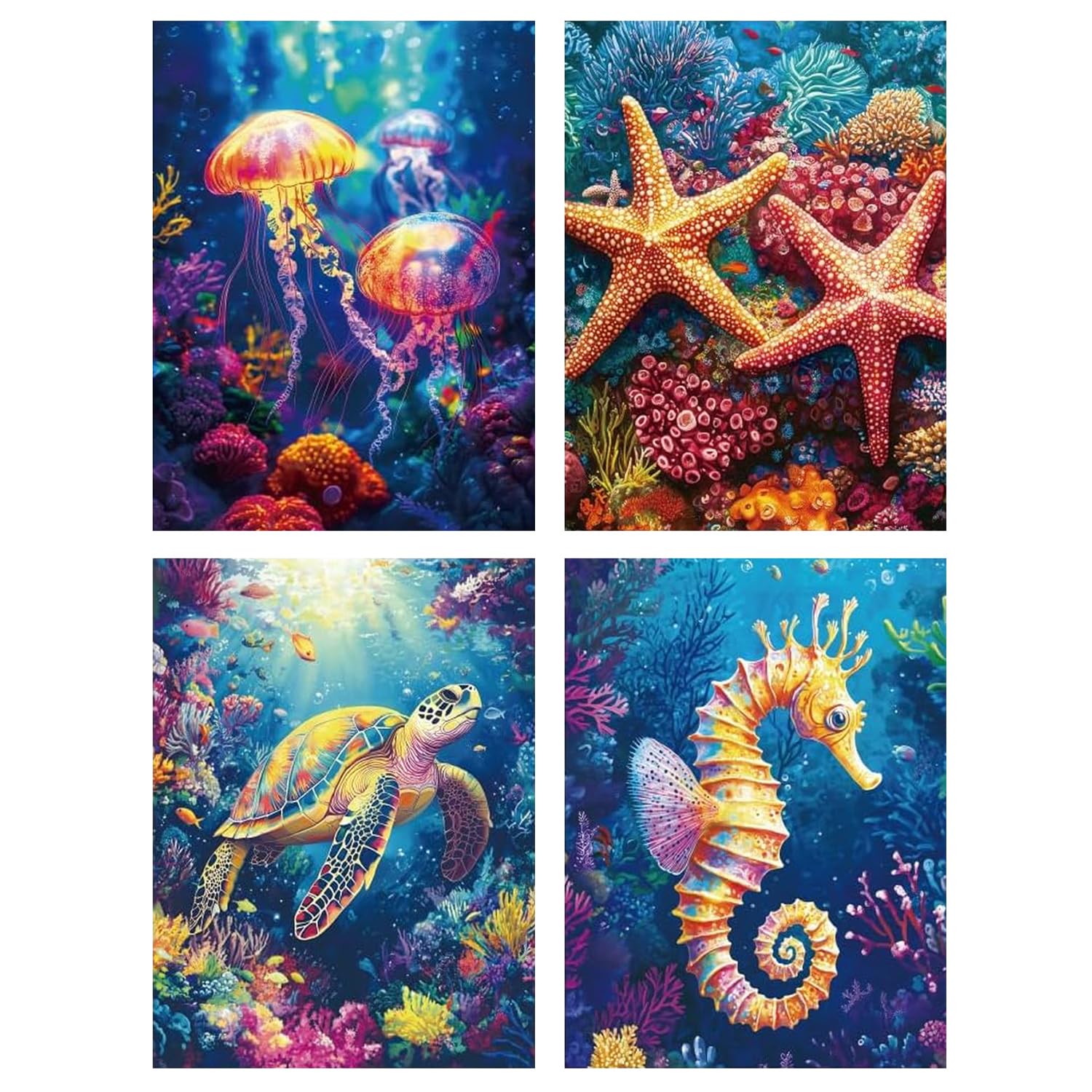 4 Pack Paint by Numbers for Adults,Ocean Animals Painting by Numbers for Adults,Sea Turtle Adult Paint by Numbers,Adult Paint by Numbers Canvas Kits Perfect for Home Decor and Gifts 12x16inch