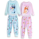 Bluey Girls Pink &amp; Mint Multi-Pack of 2 Long Sleeve Long Leg Pyjama Set | Cartoon Sweet Dreams Design Bingo