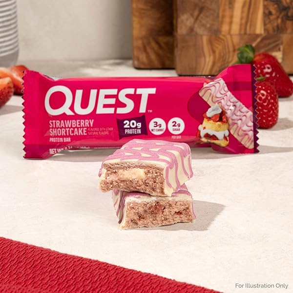 QUEST NUTRITION PROTEIN BARS, STRAWBERRY SHORTCAKE, 20G PROTEIN, 2G SUGAR, 3G NET CARBS, 10G FIBER, GLUTEN FREE, 12 COUNT