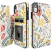 HAOPINSH for iPhone XR Case Wallet with Card Holder, Floral Flower Pattern Back Flip Folio PU Leather Kickstand Card Slots Case for Women Girls, Double Magnetic Clasp Shockproof Cover 6.1"
