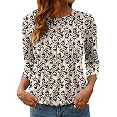 LOMON Women's 3/4 Length Sleeve Tops Crew Neck Dressy Casual Blouses Summer Tees Shirts