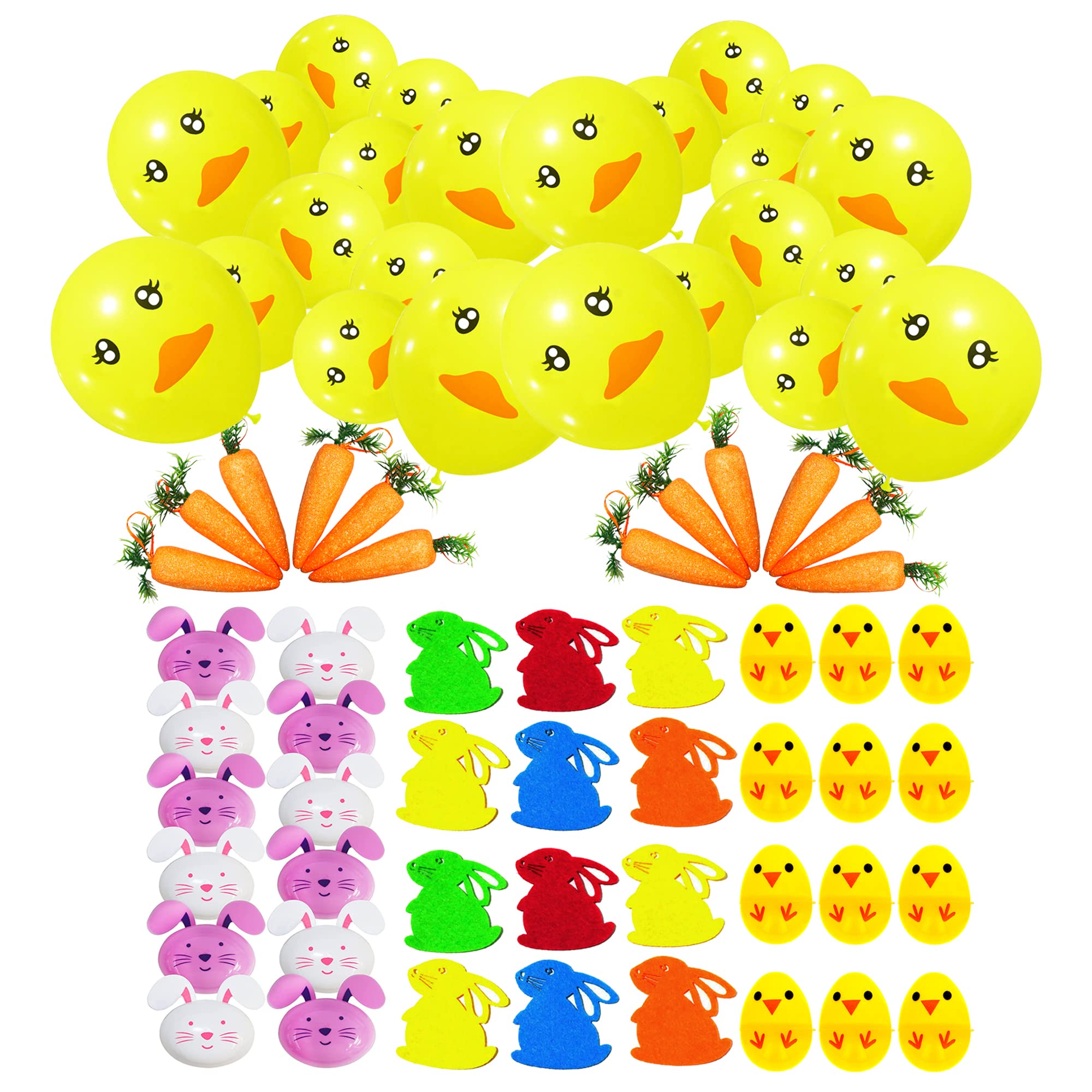Jumbo Craft Decoration Set Easter Themed Pack over 70pc For Kids Art Deco - Fillable Chick Eggs, Balloons, Hanging Carrots, Felt Rabbits - Girls Boys