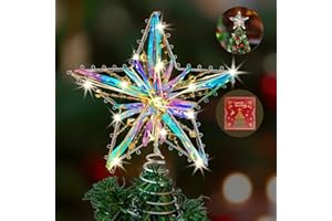 WHOLEV Colorful Reflective Christmas Tree Topper, 10 INCH Star for Christmas Tree Top, 15 LED Lights Xmas Ornaments Topper, Lighted Metal Tree Topper Star for Christmas Decoration Xmas Tree Decoration