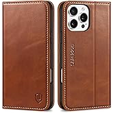 SHIELDON Case for iPhone 16 Pro Max 5G 2024, Genuine Leather Folio Wallet Magnetic Kickstand RFID Blocking Card Slots Shock-Absorbent Phone Cover Compatible with iPhone 16 Pro Max 6.9" - Retro Brown