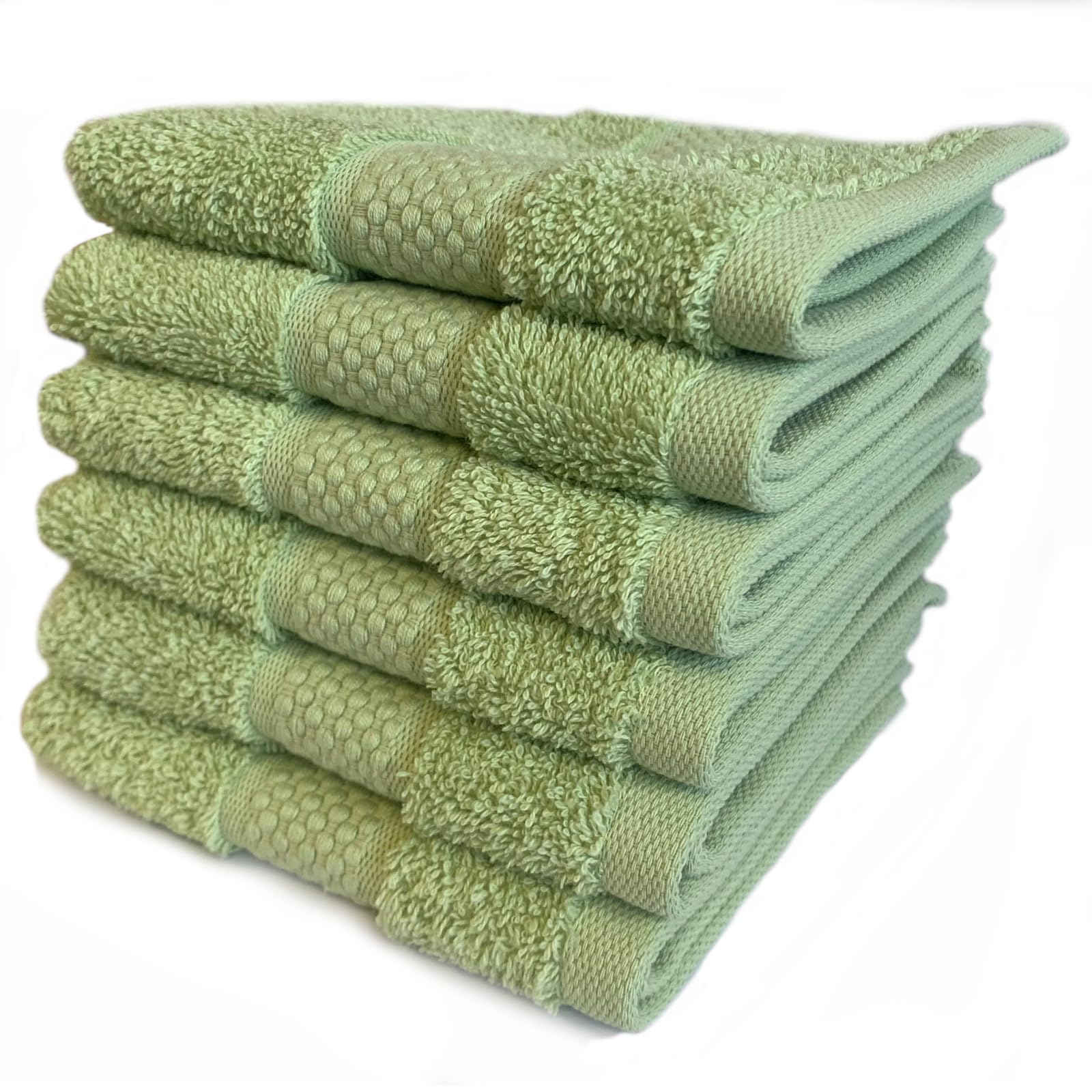 Sue Rossi Face Cloths Pack of 2 or 6, Turkish Combed Cotton, 30cm x 30cm Wash Cloth Fingertip Flannel, Soft & Absorbent, 600gsm Thick Bathroom Towels Set (Sage Green, 6)