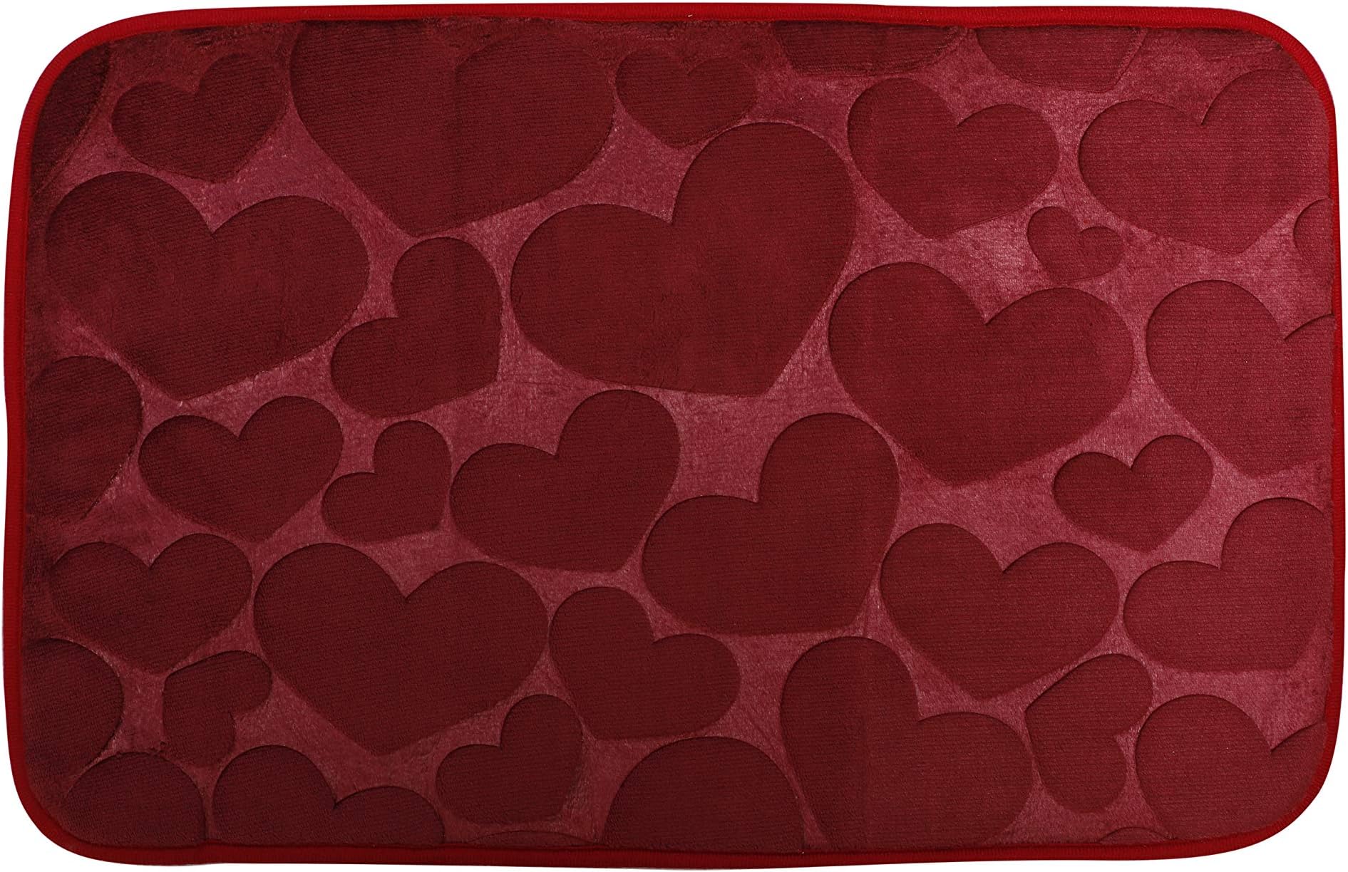 RAMCHA Anti Slip Heart Memory Foam Maximum Absorbent, Soft, Comfortable Microfibre Bathmat, 40cm x 60cm - Pack of 1 (Maroon)
