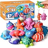 SNLN 12 Pcs Ocean Squishy Toys for Kids Under the Sea Party Favors Bulk for Birthday Gift Slow Rising Squishy Keychain Goodie Bag Filler Treasure Box Classroom Prize Ocean Themed Birthday Party Favors