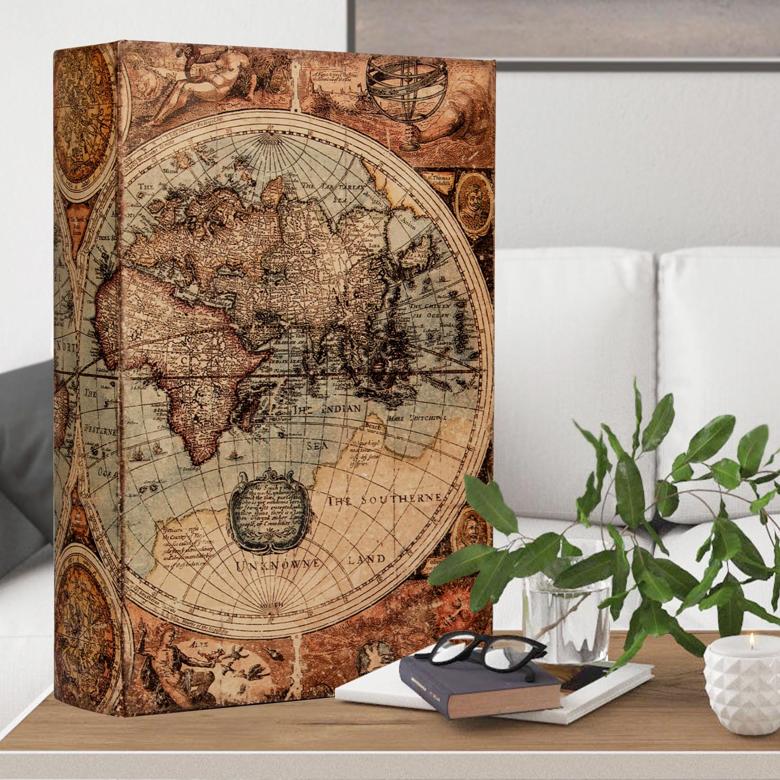 Photo 1 of DROFELY Decorative Fake Book Box for Shelf Decor, Coffee Table Storage & Home Decor - Vintage Faux Leather Embossed Secret Storage Box with Magnetic Closure (12" Large Size)