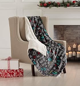Great Bay Home Super Soft Fleece Sherpa Holiday Throw Blanket - Cozy, Warm Black Believe in Magic Design Blanket. Eve Collection (50