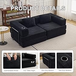 78" W Loveseat Sofa, 4 in 1 Convertible Floor Sofa