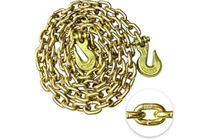 YATOINTO G80 Transport Binder Chain 3/8 Inch x 10 Foot Safety/Binder Chain with Clevis Grab Hooks 7,100 lbs Safe Working Load Logging Chain for Transporting Towing Tie Down Binding Equipment
