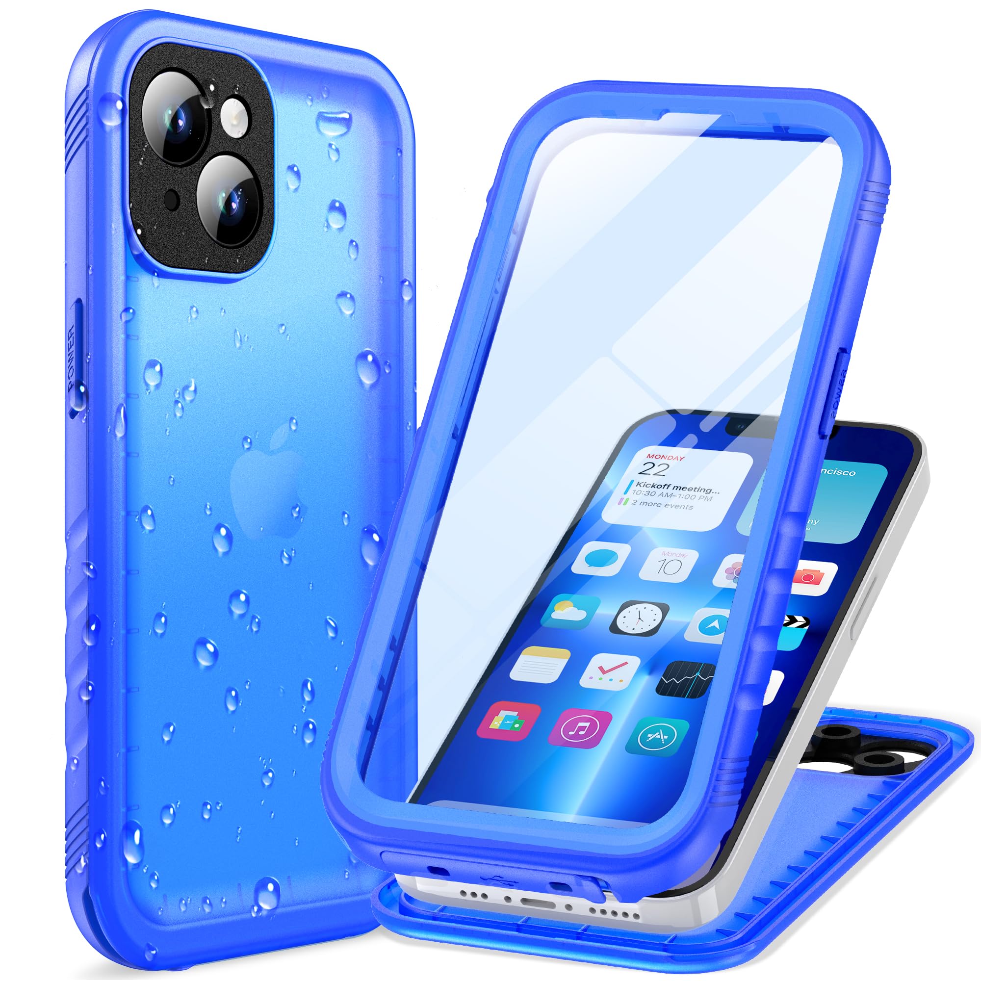 Cozycase for iPhone 13 Waterproof Shockproof Case with Screen/Camera Protector - Unbreakable/Heavy Duty/Front and Back Cover【360 Full Body Protective】 Underwater Dustproof Antishock Hard Bumper Blue