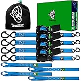 Retractable Ratchet Straps(4 Pack) - 1in x 10ft Self Retracting Ratchet Straps with Soft Loops, 1,500 lbs Break Strength Retractable Tie Down Straps, Easy Retract for Motorcyle, Cargo, Truck, Trailer