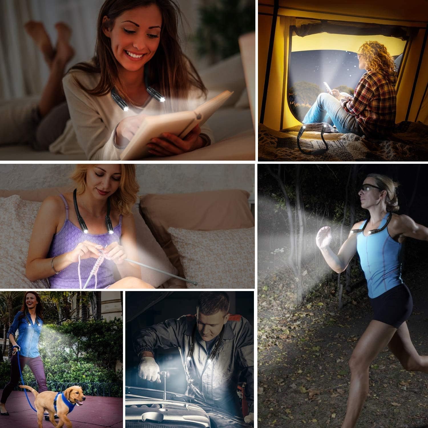 9 Modes LED Book Light Neck Lamp, LUXJET LED Reading Lights with 3 Colours and 3 Brightness Levels, Hug Book Light for Reading in Bed at Night, Knitting, Handcraft Work, Crochet , USB Rechargeable: Home Improvement