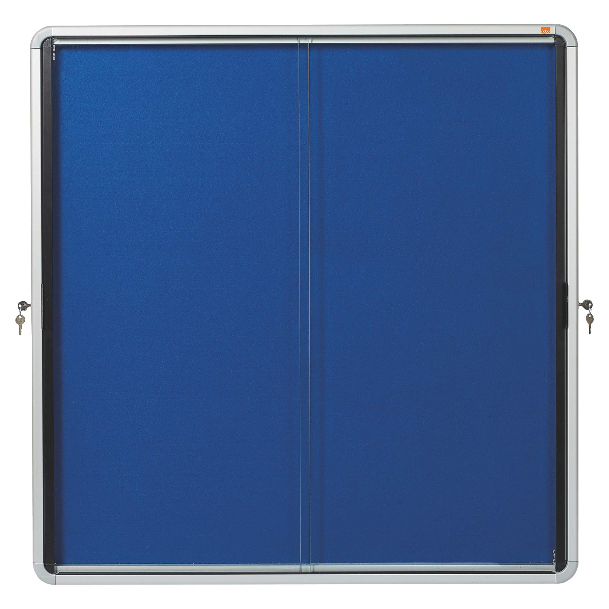 Nobo Felt Lockable Notice Board With Sliding Glass Door, 12 x A4, Premium Plus, Blue, 1902566