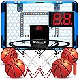 Indoor Basketball Hoop for Kids, Over The Door LED Light Mini Basketball Hoop with Scoreboard & 4 Balls - Basketball Toys Gifts for 3 4 5 6 7 8 9 10 11 12 Year Old Boys and Girls