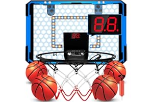 LEGTCE Indoor Basketball Hoop for Kids, LED Light Mini Basketball Hoop, Over The Door Basketball Hoop with Scoreboard & 4 Balls - Basketball Toys Gifts for 3 4 5 6 7 8 9 10 11 12 Year Old Boys and Girls