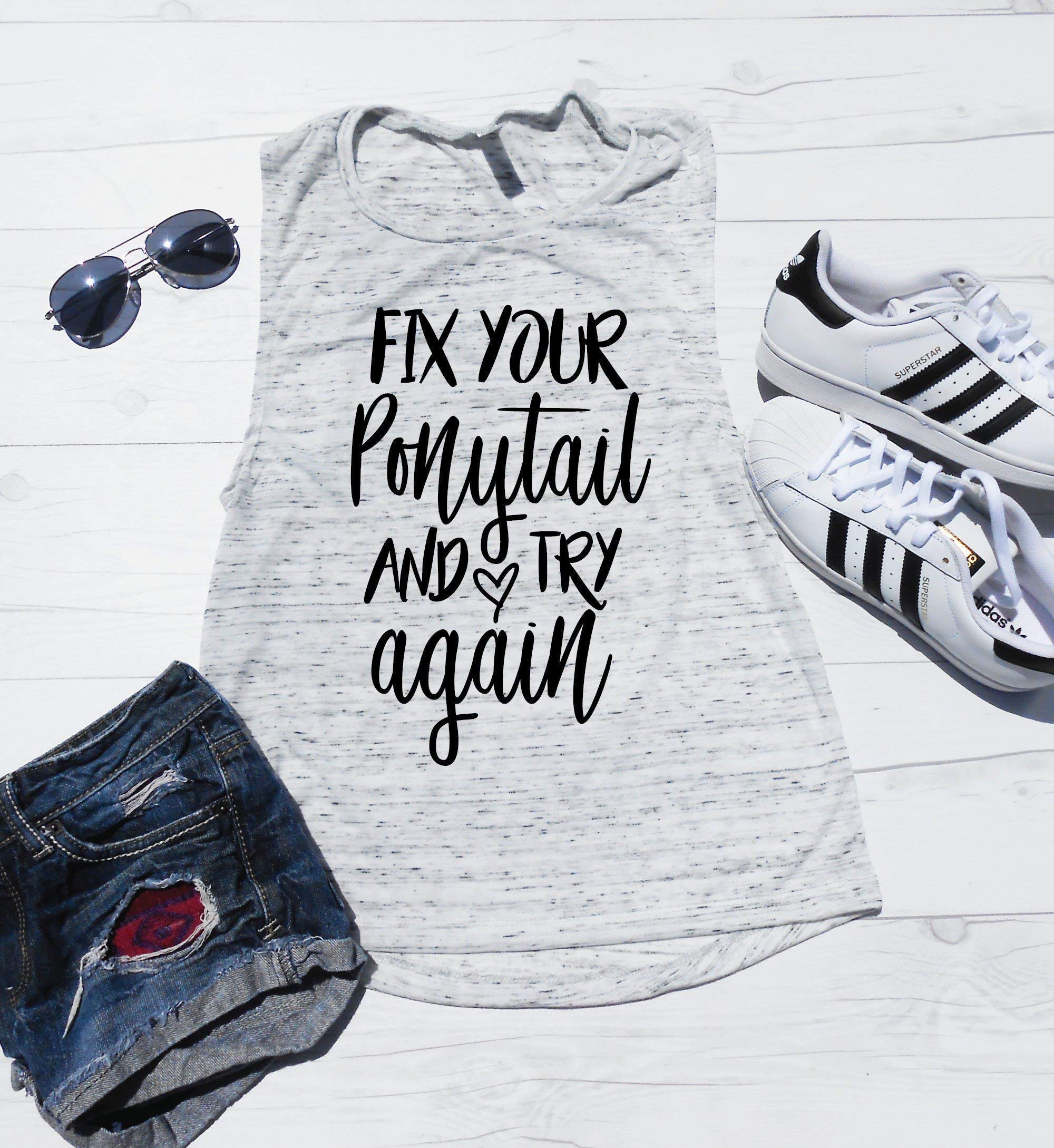 Fix Your Ponytail And Try Again Muscle Tank, Workou, Yoga Tank, Bodybuilding Tank, Workout
