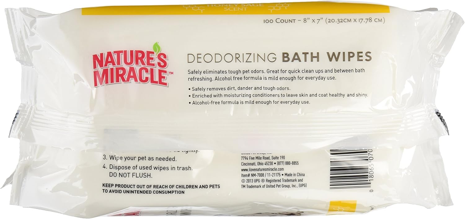 Nature's Miracle NM-7008 Deodorizing Honey Sage Wipes, 100 Count