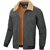 Rdruko Men's Winter Jacket Sherpa Lined Corduroy Fleece Jacket Thick Warm Turn-Down Collar Full Zip Coat