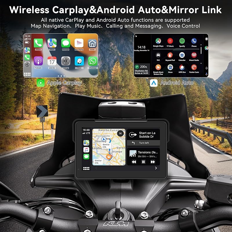 7" Motorrad CarPlay Display, IPX67, Dual Bluetooth, Kompatibel mit TPMS — Foto 2 von 6