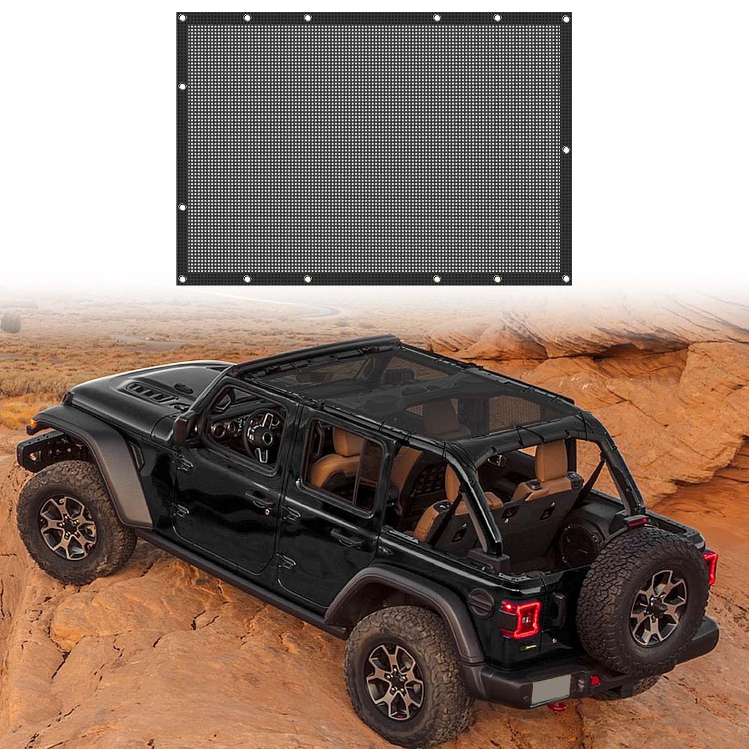 Photo 1 of RT-TCZ for Wrangler JL Sunshade Mesh Shade Top Sunroof Cover for Jeep Wrangler JL JLU Gladiator JT 4 Door 2018 Up Black