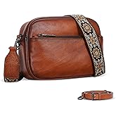 Iswee Leather Crossbody Bags for Women Vintage Shoulder Bag Small Satchel Purse Zippered Purse with Adjustable Strap
