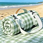 LKV Waterproof Picnic Blanket, Extra Large Foldable Beach Mat, Portable Sandproof Outdoor Camping Rug, Cute Gingham Checkered Travel Park Lawn Grass Blanket, Garden Festival Wedding Gift Essentials
