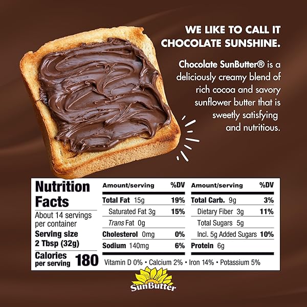 SUNBUTTER CHOCOLATE SUNFLOWER SEED BUTTER, 16 OZ NUT-FREE SPREAD WITH 7G PLANT-BASED PROTEIN, ROASTED RICH & SAVORY FLAVOR, SMOOTH TEXTURE | VEGAN, KOSHER & NON-GMO