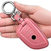 Tukellen for BMW Genuine Leather Key Fob Cover with Keychain Shell for 230i 330i 430i 440i 530e 530i 540i 740i 745e 750i M2 M235i M240i M3 M340i M4 X1 X2 X3 X4 X5 X6 X7-Pink