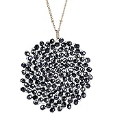 Niumike Handmade Crystal Circle Pendant Necklace for Women Disc Long Statement Necklaces with Box