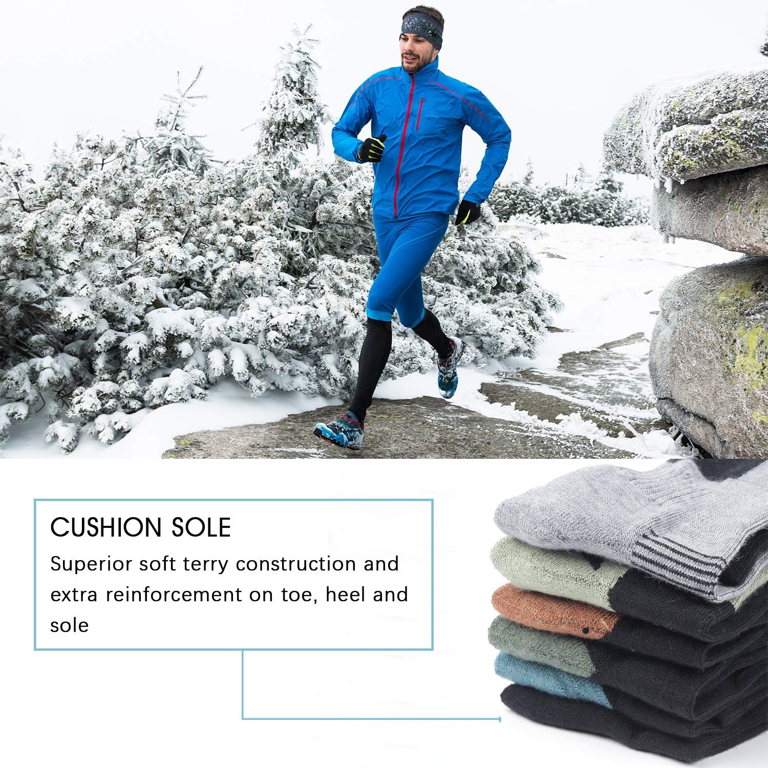 LIN 67% Merino Wool Ski Socks-Thermal Warm Knee High Cushioned Socks for Hiking Outdoor Snow Skiing Snowboard Sports : Clothing