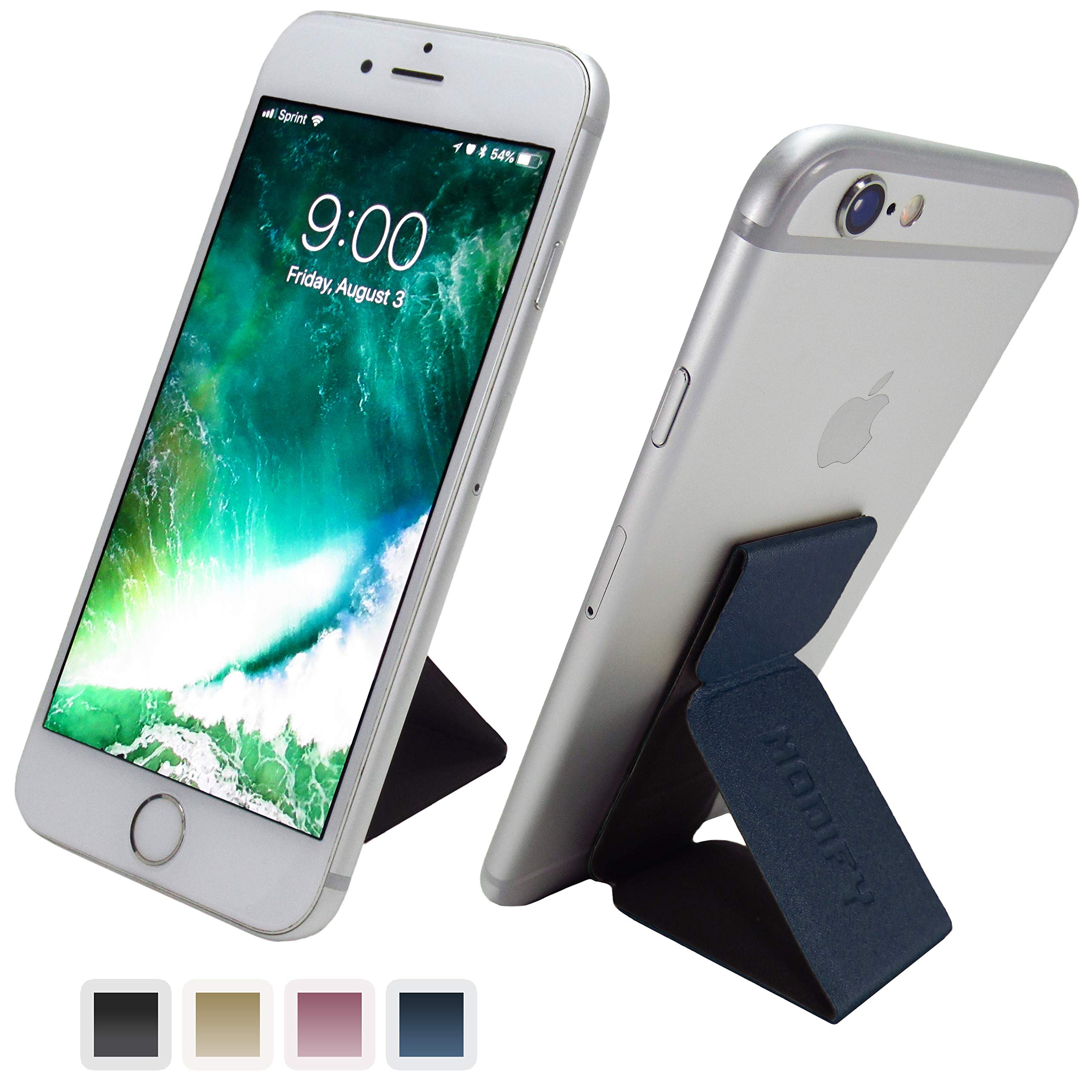 Modify Cell Phone Grip and Stand, Magnetic Stick on Foldable Leather Finger Holder Horizontal and Vertical Mount Universal Compatibility Works on Most Smartphone, Tablets and Other Devices (Blue)