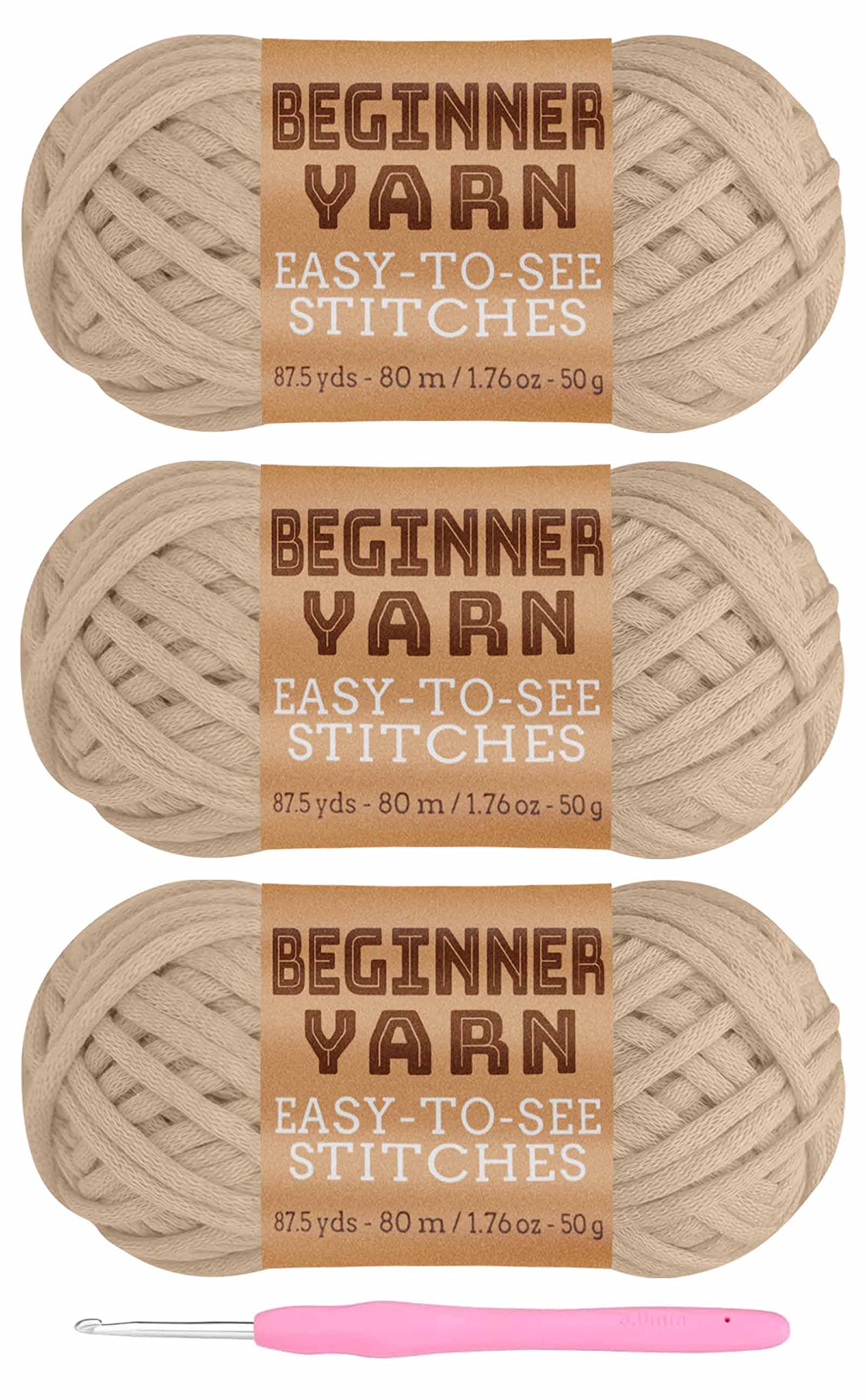 Photo 1 of 3x50g Beginners Light Brown Yarn, 260 Yards Light Brown Yarn for Crocheting Knitting, Easy-to-See Stitches, Worsted Medium #4, Chunky Thick Cotton Nylon Blend Yarn Yarn for Crocheting