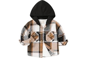 YOUNGER STAR Toddler Kids Boys Girls Flannel Hooded Plaid Shirt Button Baby Red Clothes