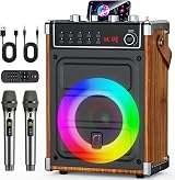JYX Karaoke Machine with 2 Wireless Mics Bluetooth Speaker Bass Treble Echo