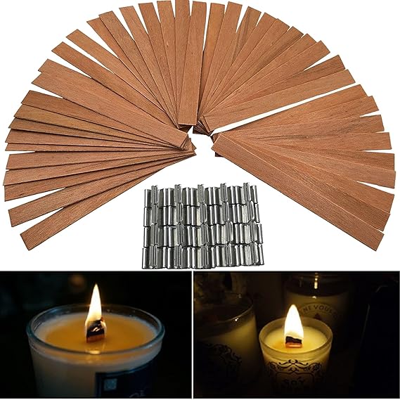 Valys 50 Piece 5" Wood Candle Wicks for Candle DIY Making, with metal