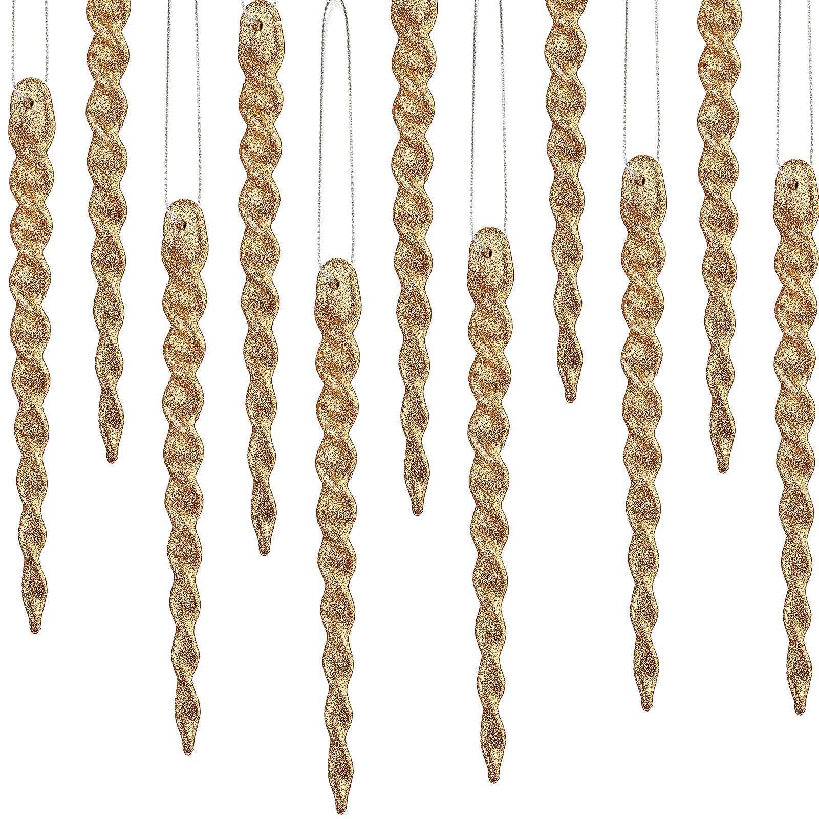 30 Pieces Plastic Icicle Twisted Plastic Icicle Christmas Ornaments Icicle Decoration Christmas Tree and Holiday Xmas Party Wedding Hanging (Gold,7.8 Inch)