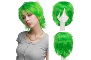 S-noilite Women Men Male Cosplay Hair Wig Short Straight Fluffy Spiky Anime Party Costume Full Wigs Green