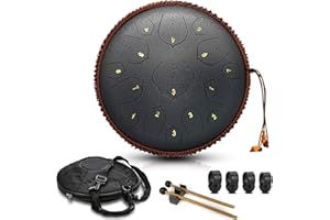 AOGBRA Steel Tongue Drum - 15 Note 14 Inch Tongue Drum - Tongue Drum Instrument - Hand Pan Drums with Music Book, Steel Handpan Drum Mallets and Carry Bag, D Major