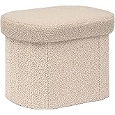 PINPLUS Storage Ottoman Boulce Tufted Folding Small Ottomans Bench Foot Rest with Storage 16.1"x12.2"x12.2" (Beige)