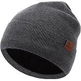 100% Merino Wool Beanie Hat for Women, Fleece Lined Pure Wool Ribbed Knit Warm Winter Cuffed Cap