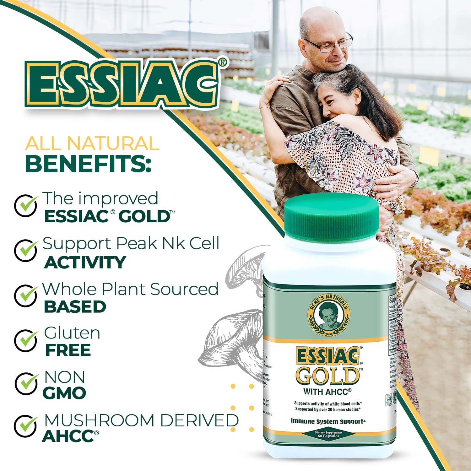 Essiac Gold® with AHCC® – Premium Immune System Booster – 60 Herbal Capsules