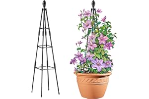 AlisisFores 4 Ft Tower Obelisk Trellis for Potted Climbing Plants, Garden Trellis Rustproof Plastic Coated Metal Plant Support for Vegetables, Vines and Rose Bushes